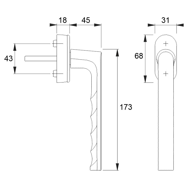 Parallelschiebekippgriff Hamburg Alu F9016 verkehrsweiß 0700/US952-1 mit Vierkantstift 32-42 mm, Nocken-Ø 10 mm, 90° inkl. Schrauben M5x50+M5x55 mm Produktbild BIGSKZ L