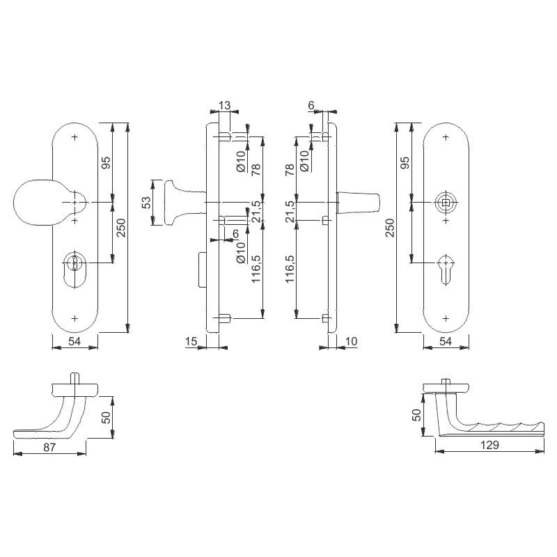 Zimmertür-Schutzwechselgarnitur 86G/3331/3310/1700 SST ES2 PZ F1 37-47 mm Türstärke Produktbild BIGSKZ L