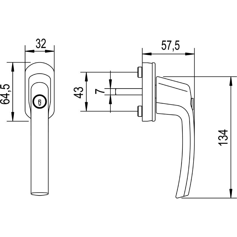 MACO Fenstergriff mit Sperrzylinder HARMONY Alu 45° ohne Logo - mit Stift ohne Schrauben Produktbild BIGSKZ L