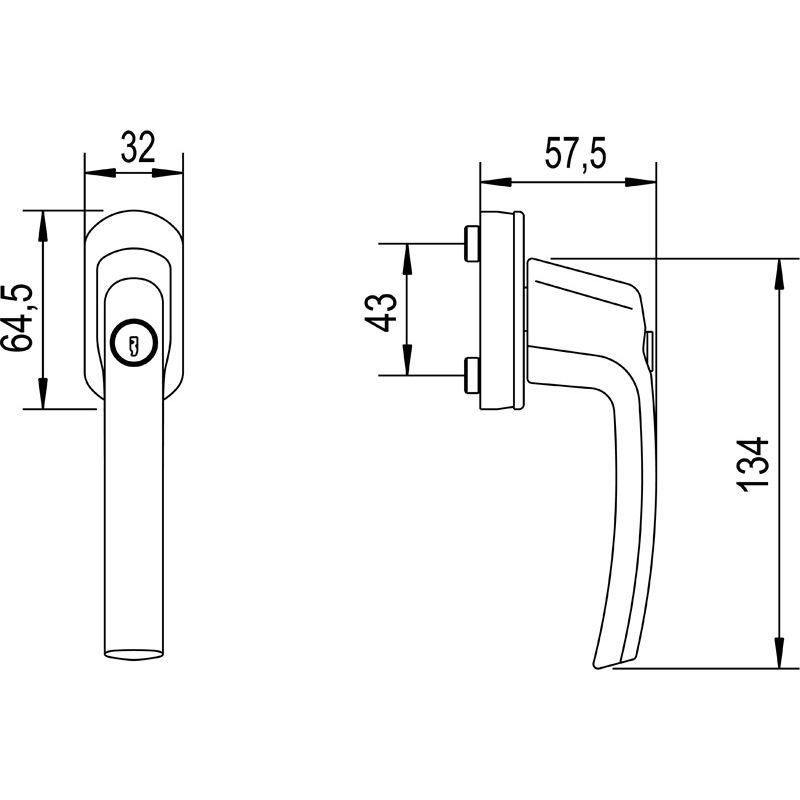 MACO Fenstergriff mit Sperrzylinder HARMONY Alu 45° ohne Logo - ohne Stift ohne Schrauben Produktbild BIGSKZ L