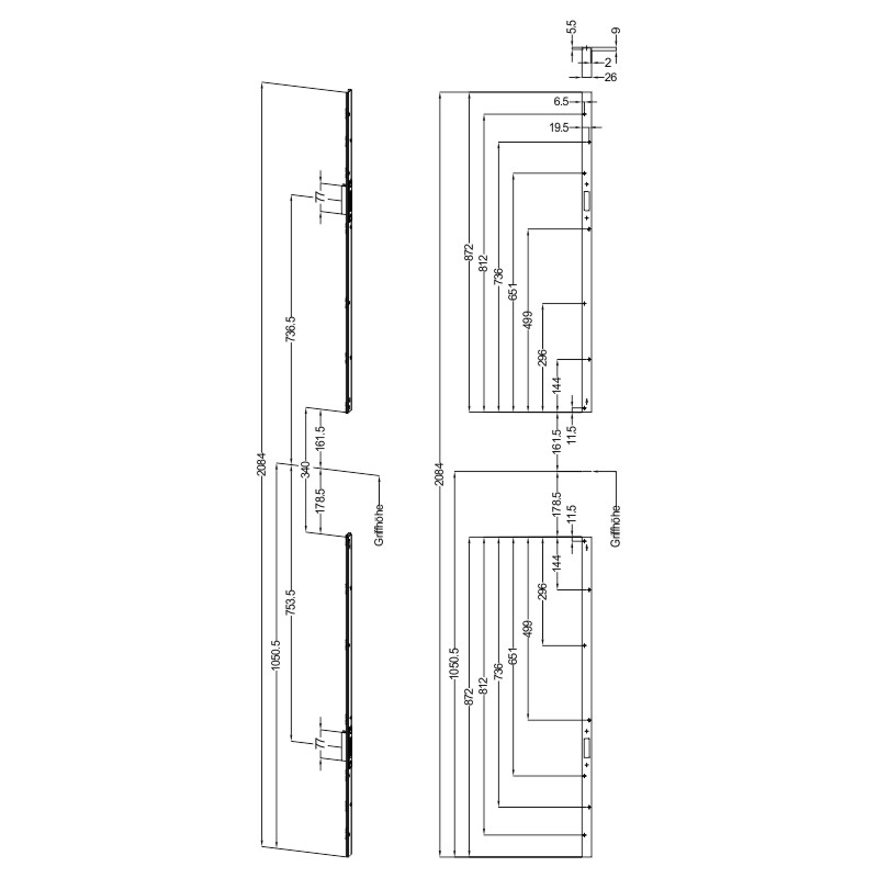 WINKHAUS T-GRT.SL U26-61 SKG MV2 Schließleistengarnitur für 2 Schwenkhaken Produktbild BIGSKZ L