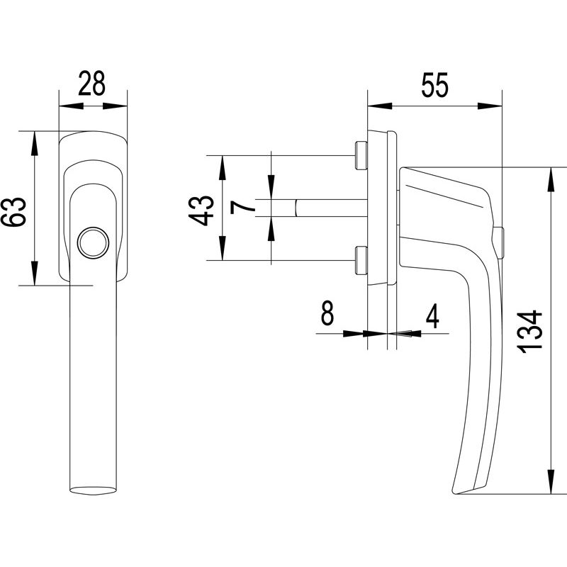 MACO Fenstergriff HARMONY Alu 45° ohne Logo mit Sperrknopf - mit Stift ohne Schrauben Produktbild BIGSKZ L