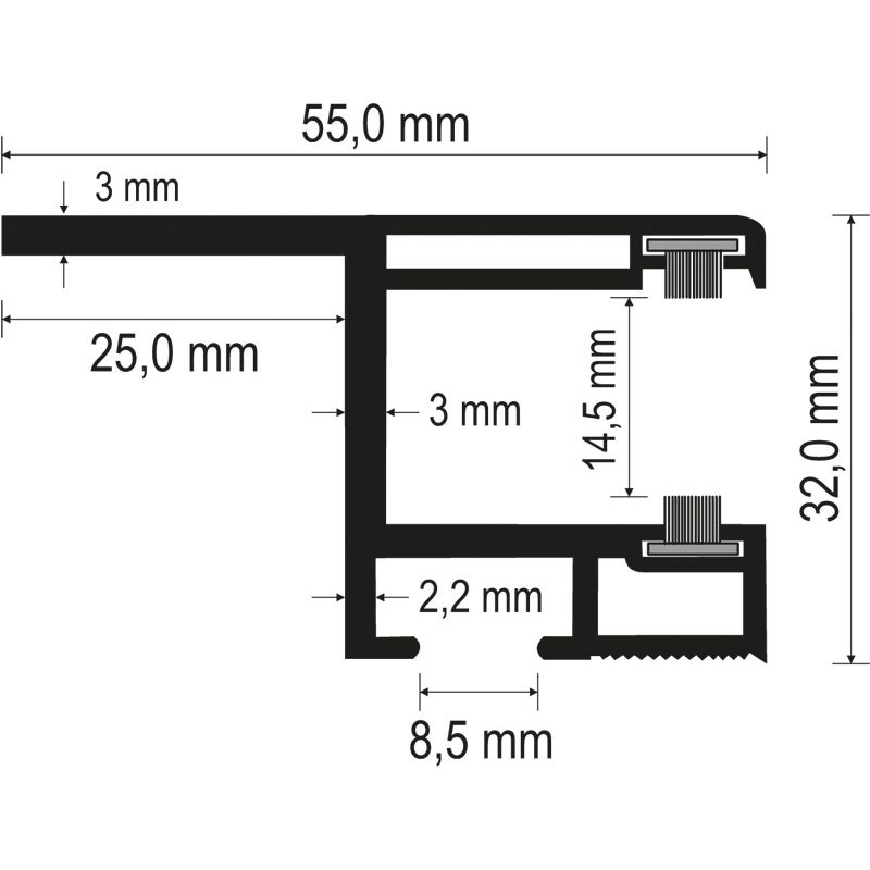 Rollladenführung 55x32mm Lg. 6,00m foliert, mit Nase, mit zwei schwarzen Bürsten GK Braun 316 7004-167 Mooreiche Produktbild BIGSKZ L