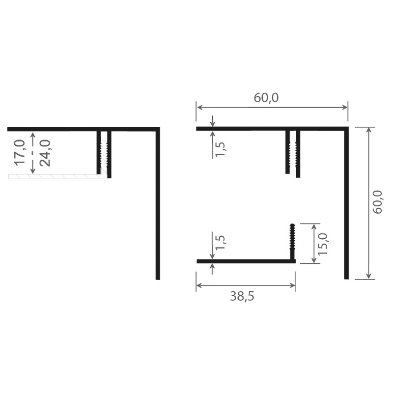 Eck-Profil zweiteilig 60x60mm Lg. 6,00m Weiß, VE: 30m Produktbild BIGSKZ L