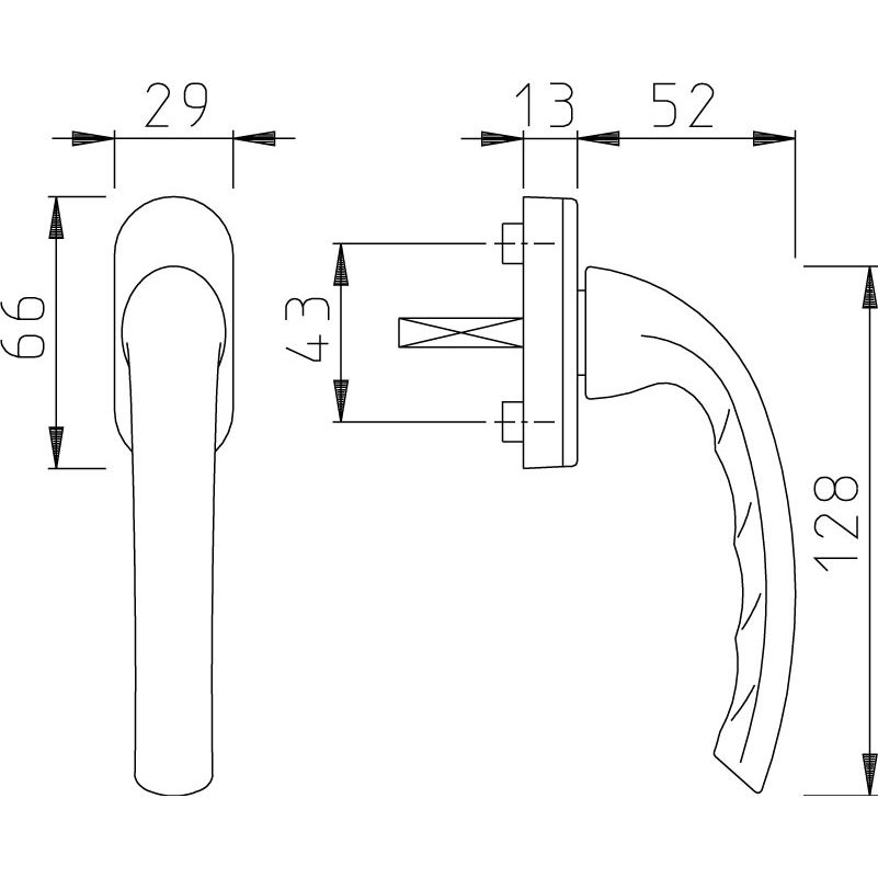 Fenstergriff 0710/U26 10/32 2xM5x40 Hilzinger F9 Produktbild BIGSKZ L