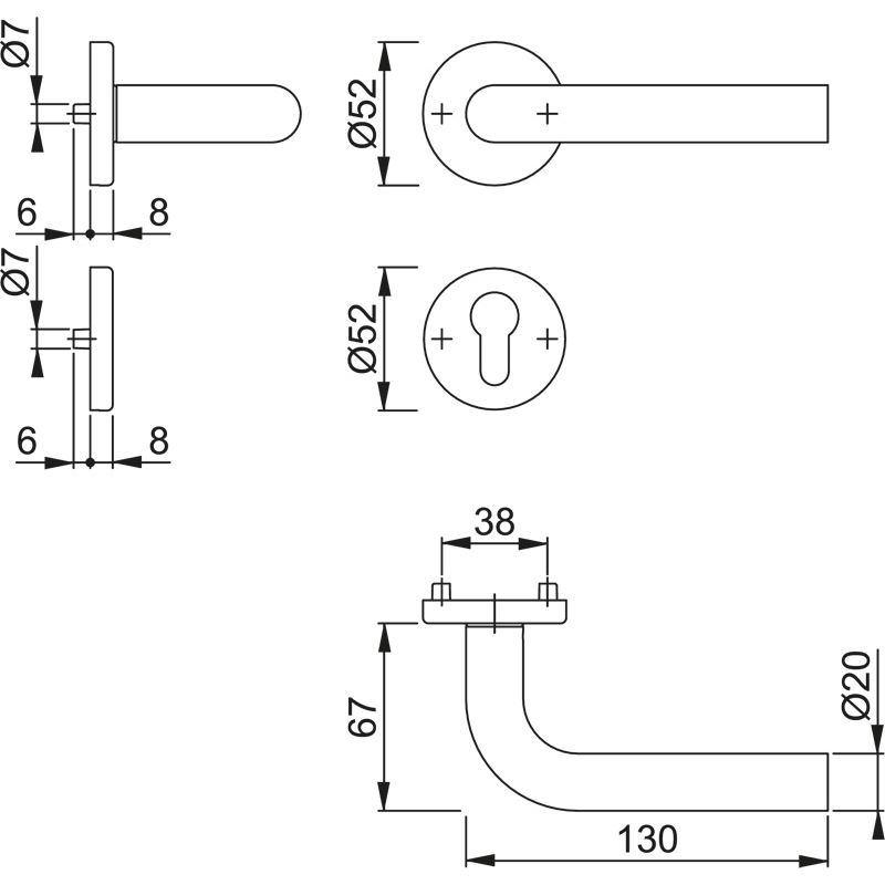 HOPPE Objektgarnitur BONN *E150Z/42KV/42KVS* Kat.3 Produktbild BIGSKZ L