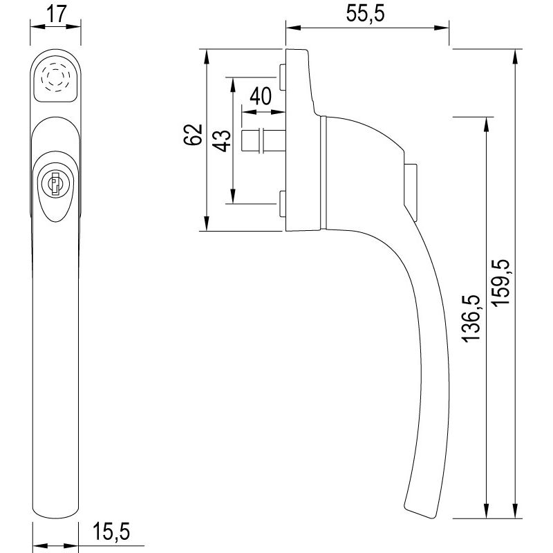 greenteQ Fenstergriff FG50.S.ZD gerade abschließbar - inkl. Schrauben Produktbild BIGSKZ L