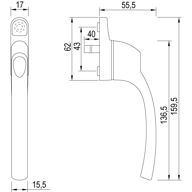 greenteQ Fenstergriff FG50.ZD gerade Zinkdruckguss - inkl. Schrauben Produktbild BIGSKZ L