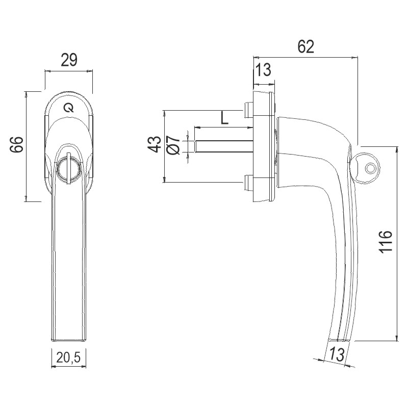greenteQ Fenstergriff FG10.S100.AL abschließbar - 100 Nm inkl. Schrauben Produktbild BIGSKZ L