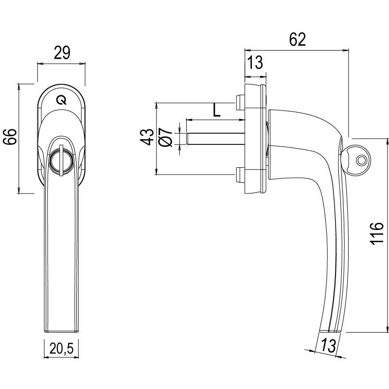 greenteQ Fenstergriff FG10.S100.AL abschließbar - 100 Nm inkl. Schrauben Produktbild BIGSKZ L