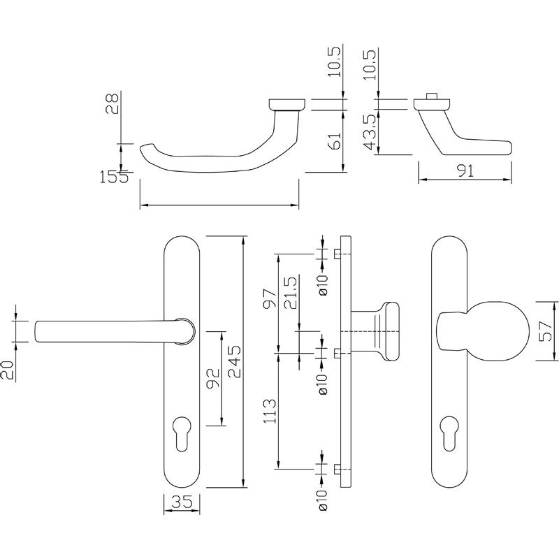 greenteQ Schmalrahmenwechselgarnitur Knopf DG58.ER.SSWK PZ 92 Produktbild BIGSKZ L