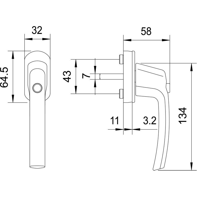 MACO Fenstergriff TRESOR Alu 90° ohne Logo mit Sperrknopf - mit Stift ohne Schrauben Produktbild BIGSKZ L