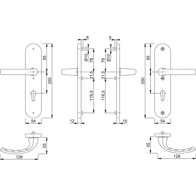 Haustür-Schutzgarnitur 1710/3331/3410 Garnitur (beids. Lochteile für HOPPE-Schnellstift)/ES1/F1 Alu natur/Profilzylinder 92mm/8mm/Vierkantstift für Tü Produktbild BIGSKZ L