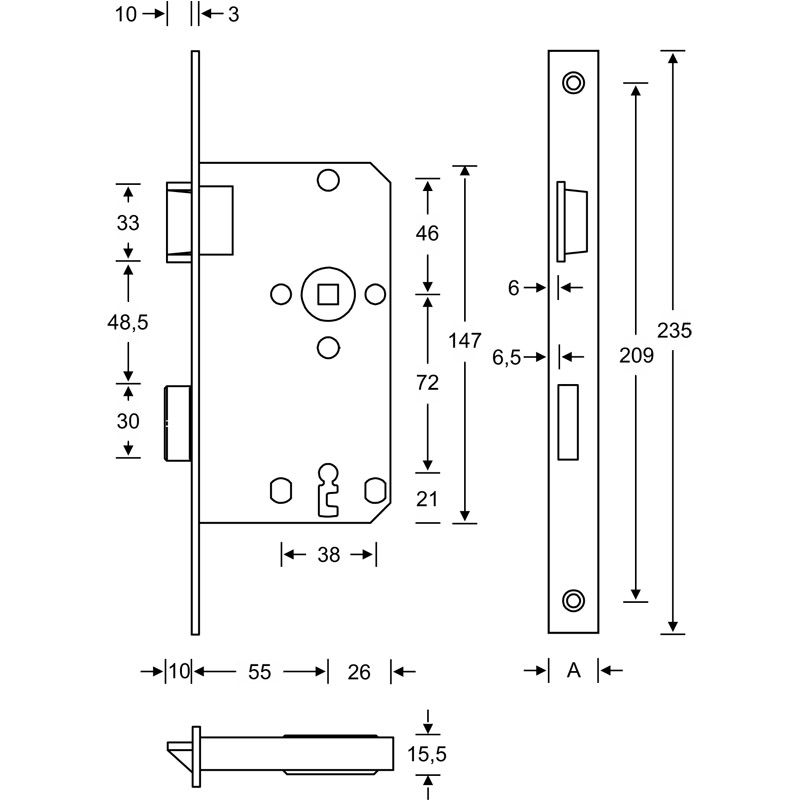 Einsteckschlösser Klasse 1 - Leichte Innentüren *104 1/2 BB* inkl. Schließblech Produktbild BIGSKZ L