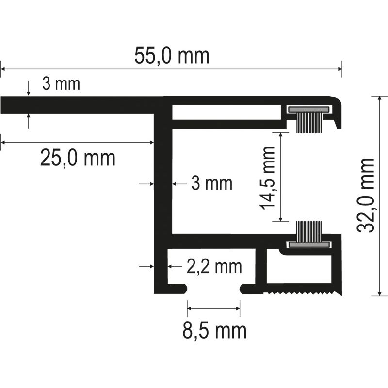 Rollladenführung 55x32mm Lg. 6,00m foliert, mit Nase, mit zwei schwarzen Bürsten GK Braun 206 5021-167 Sapeli Produktbild BIGSKZ L