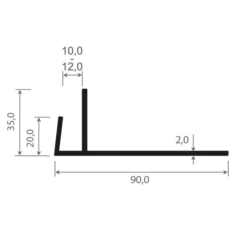 F-Profil 90x20x35mm Lg. 6,00m Weiß, VE: 30m Produktbild BIGSKZ L