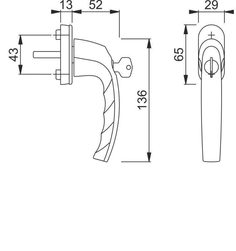 0530S/U26 TBT4 F1 Alu natur/N10A, mit Arrettierung, alusilber/7mm/32mm vorst./Drehzyl. 2W153//ohne Schrauben/Rastung 90° Produktbild BIGSKZ L