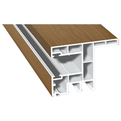 Rollladenführung 63x47mm Lg. 6,00m foliert, mit Nase, mit zwei schwarzen Bürsten GK Braun 306 9041-167 Bergkiefer Produktbild