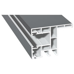 Rollladenführung 63x47mm Lg. 6,00m foliert, mit Nase, mit zwei schwarzen Bürsten GK Weiß 71 5505-167 Silbergrau Produktbild