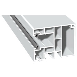 Mini-Rollladenführung 59x47mm Lg. 6,50m Weiß, mit zwei grauen Weichlippen, VE: 39m Produktbild