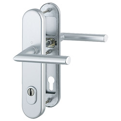 1140/3332ZA/3410 Garnitur (beids. Lochteile für HOPPE-Schnellstift)/ES1/F1 Alu natur/Profilzylinder 92mm/10mm/Vierkantst Produktbild