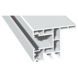 Rollladenführung 63x47mm Lg. 6,00m Weiß, mit Nase, mit zwei grauen Bürsten VE: 36m Produktbild