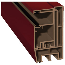 Adapterprofil 80x43mm Lg. 6,00m foliert, Revision außen <(>&<)> Rollladenführung 57x30mm Lg. 6,00m GK Braun, mit zwei schwarzen Bürsten 30 8105-167 Du Produktbild