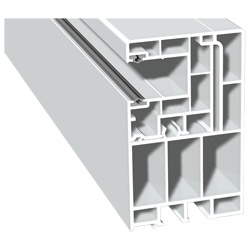 Adapterprofil 55x90mm Lg. 6,00m Revision außen <(>&<)> Maxi-Rollladenführung 40x47mm Lg. 6,00m Weiß, mit zwei grauen WL, VE: 30m Produktbild
