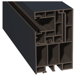 Adapterprofil 55x90mm Lg. 6,50m foliert, Revision außen <(>&<)> Mini-Rollladenführung 40x47mm Lg. 6,50m mit zwei schwarzen WeichlippenGK Braun 70 1605 Produktbild
