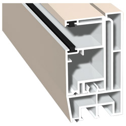Adapterprofil 80x43mm Lg. 6,00m foliert, Revision außen <(>&<)> Rollladenführung 57x30mm Lg. 6,00m GK Weiß, mit zwei schwarzen Bürsten 456 5054 Cremew Produktbild