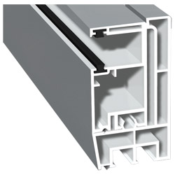 Adapterprofil 80x43mm Lg. 6,00m foliert, Revision außen <(>&<)> Rollladenführung 57x30mm Lg. 6,00m GK Weiß, mit zwei schwarzen Bürsten 71 5505-083 Sil Produktbild