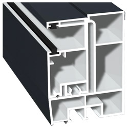 Adapterprofil 80x58mm Lg. 6,00m foliert, Revision außen <(>&<)> Rollladenführung 57x30mm Lg. 6,00m GK Weiß, mit zwei schwarzen Bürsten 70 1605-167 Ant Produktbild