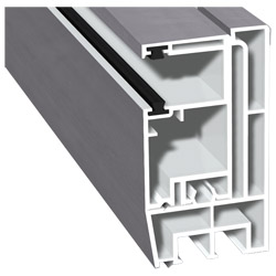 Adapterprofil 80x43mm Lg. 6,00m foliert, Revision außen <(>&<)> Rollladenführung 57x30mm Lg. 6,00m GK Weiß, mit zwei schwarzen Bürsten 436 1002 Metbru Produktbild