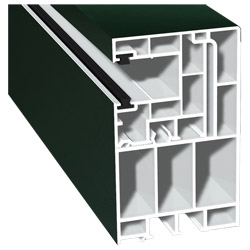 Adapterprofil 55x90mm Lg. 6,50m foliert, Revision außen <(>&<)> Rollladenführung 40x47mm Lg. 6,50m mit zwei schwarzen Bürsten GK Weiß 61 2505-167 Dunk Produktbild