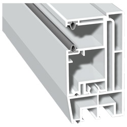 Adapterprofil 80x43mm Lg. 6,00m <(>&<)> Mini-Rollladenführung 57x30mm Lg. 6,00m Weiß, mit zwei grauen WL, VE: 30m Produktbild