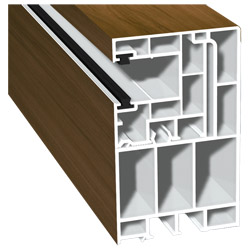 Adapterprofil 55x90mm Lg. 6,50m foliert, Revision außen <(>&<)> Rollladenführung 40x47mm Lg. 6,50m mit zwei schwarzen Bürsten GK Braun 49195 Canadian Produktbild