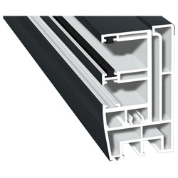 Adapterprofil 80x43mm Lg. 6,00m <(>&<)> Rollladenführung 57x30mm Lg. 6 ,00m foliert, für Insektenschutz, mit zwei schwarzen Bürsten GK Weiß 70 1605-08 Produktbild