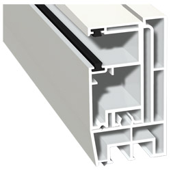 Adapterprofil 80x43mm Lg. 6,00m foliert, Revision außen <(>&<)> Rollladenführung 57x30mm Lg. 6,00m GK Weiß, mit zwei schwarzen Bürsten 456 5053 Altwei Produktbild