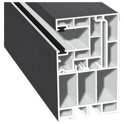 Adapterprofil 55x90mm Lg. 6,50m foliert, Revision außen <(>&<)> Rollladenführung mit zwei schwarzen Bürsten GK Weiß, 436 1006 Metbrush Anthrazitgrau Produktbild