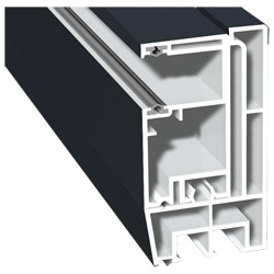 Adapterprofil 52x42mm Lg. 6,00m foliert, Revision außen <(>&<)> Rollladenführung 32x30mm Lg. 6,00m GK Weiß, mit zwei schwarzen Bürsten 70 1605-167 Ant Produktbild