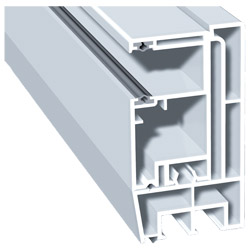 Adapterprofil 80x43mm Lg. 6,00m Revision außen <(>&<)> Maxi-Rollladenführung 57x30mm Lg. 6,00m Salamander Weiß, mit zwei grauen WLVE: 30m Produktbild