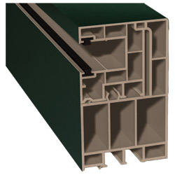 Adapterprofil 55x90mm Lg. 6,50m foliert, Revision außen <(>&<)> Rollladenführung 40x47mm Lg. 6,50m mit zwei schwarzen Bürsten GK Braun 61 2505-167 Dun Produktbild