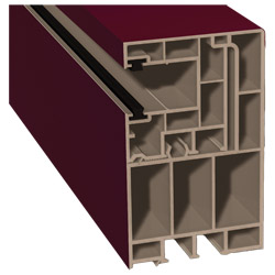 Adapterprofil 55x90mm Lg. 6,50m foliert, Revision außen <(>&<)> Rollladenführung 40x47mm Lg. 6,50m mit zwei schwarzen Bürsten GK Braun 300505-167 Wein Produktbild