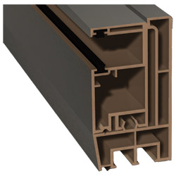 Adapterprofil 80x43mm Lg. 6,00m foliert, Revision außen <(>&<)> Rollladenführung 57x30mm Lg. 6,00m GK Braun, mit zwei schwarzen Bürsten 70 3905-167 Qu Produktbild