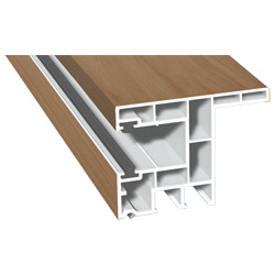 Rollladenführung 63x47mm Lg. 6,00m foliert, mit Nase, mit zwei schwarzen Bürsten GK Braun 49197 Montana Produktbild