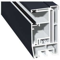 Adapterprofil 80x43mm Lg. 6,00m foliert, Revision außen <(>&<)> Rollladenführung 57x30mm Lg. 6,00m GK Weiß, mit zwei schwarzen Bürsten 70 1605-097 Ant Produktbild