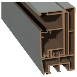 Adapterprofil 80x43mm Lg. 6,00m foliert, Revision außen <(>&<)> Rollladenführung 57x30mm Lg. 6,00m GK Braun, mit zwei schwarzen Bürsten 436 7049 Titan Produktbild