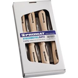 Stechbeitelsatz 6,10,12,16,20,26 mm PROMAT  Weißbuchenheft Ulmer Form 6 teilig Produktbild