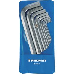 PROMAT Sechskant-Winkelschraubendrehersatz kurz 2-14mm 10-tlg. Produktbild