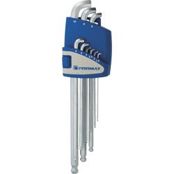 PROMAT Sechskant-Winkelschraubendrehersatz extra kurz mit Kugelkopf 1,5-10mm 9-tlg. Produktbild